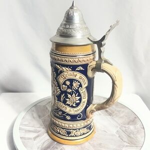 Vintage GERZ West Germany Beer Stein Pewter Lid Heavy Ceramic Tumwater